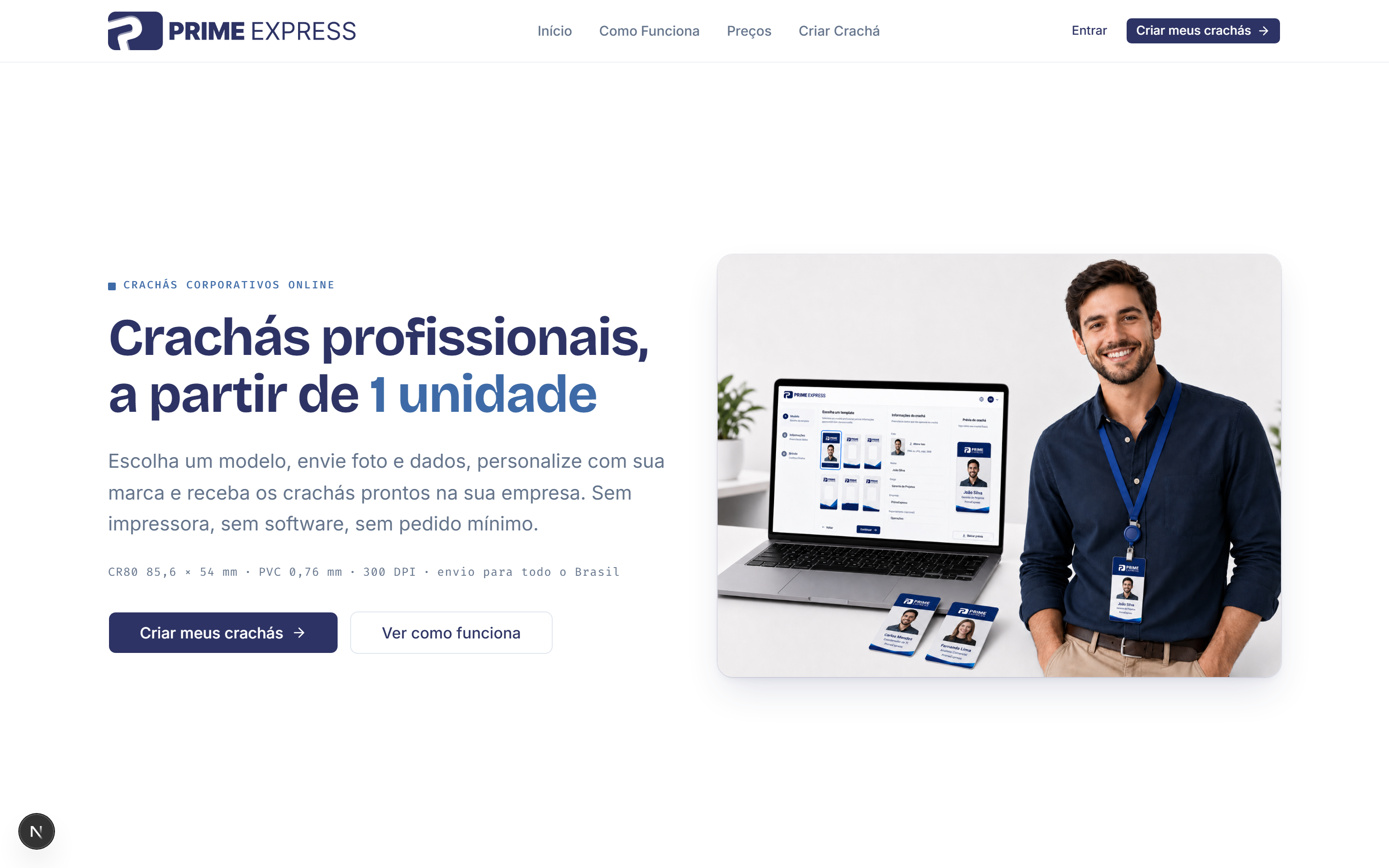 Landing page do Prime Express