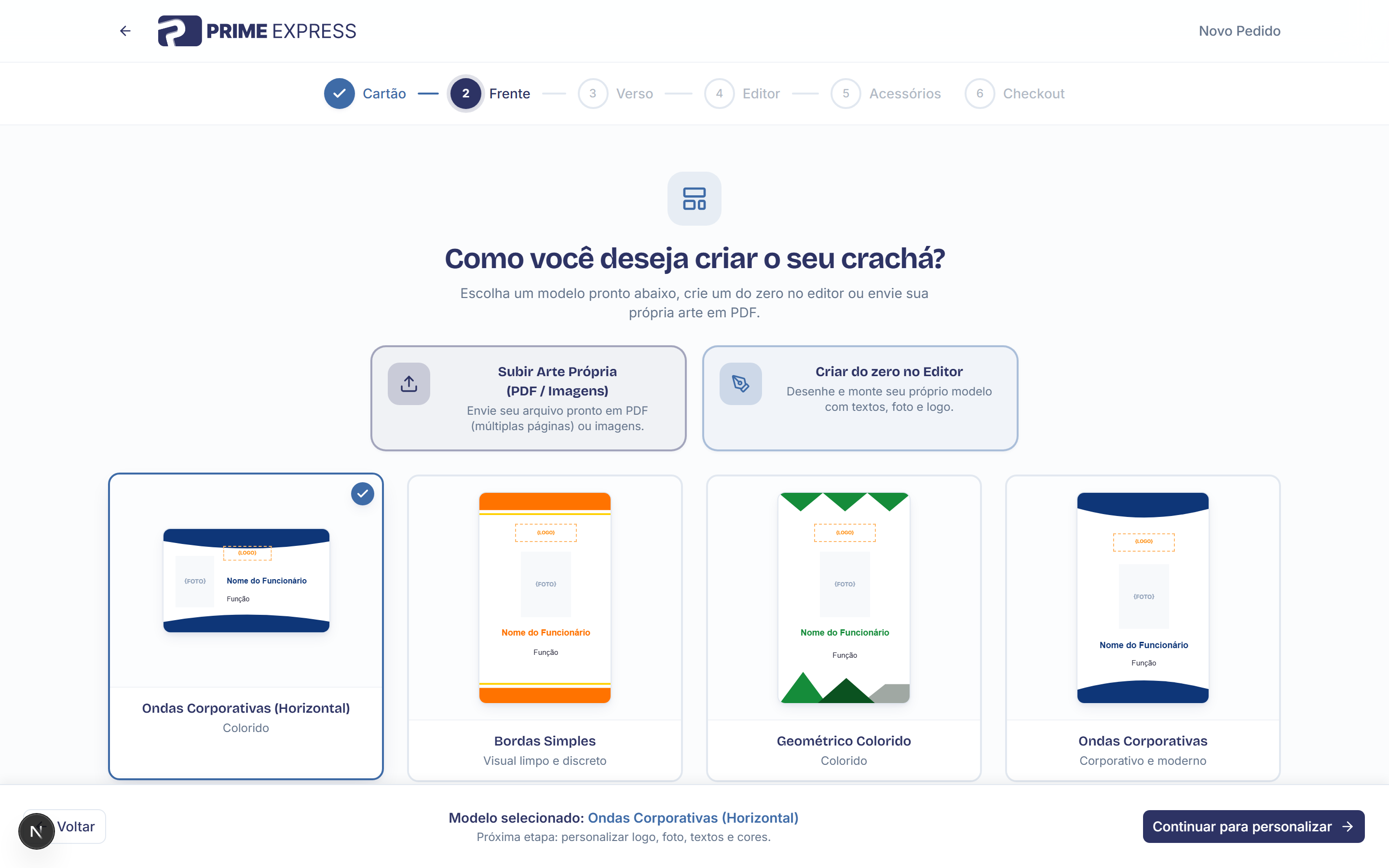 Seleção do template da frente