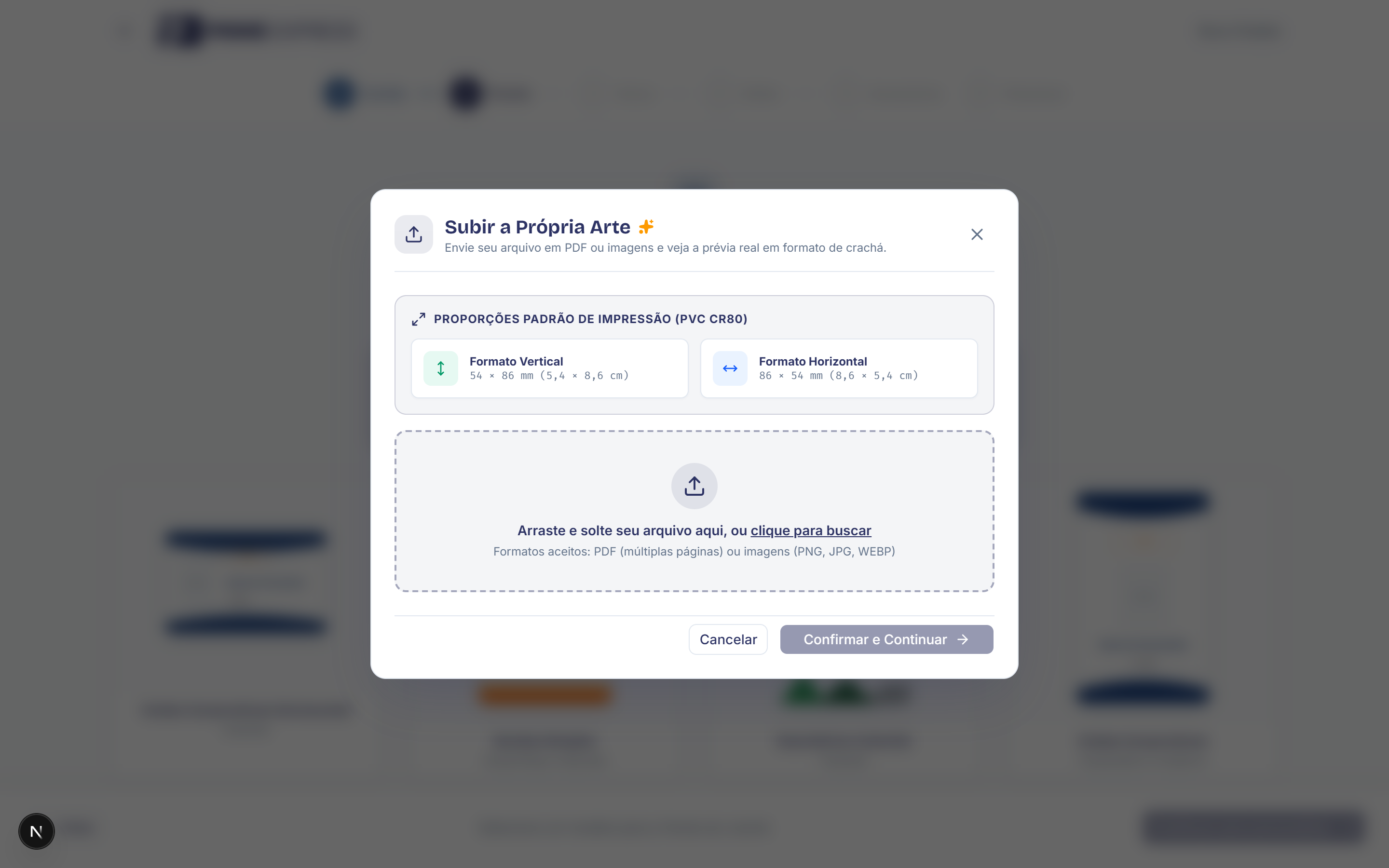 Modal de upload vazio